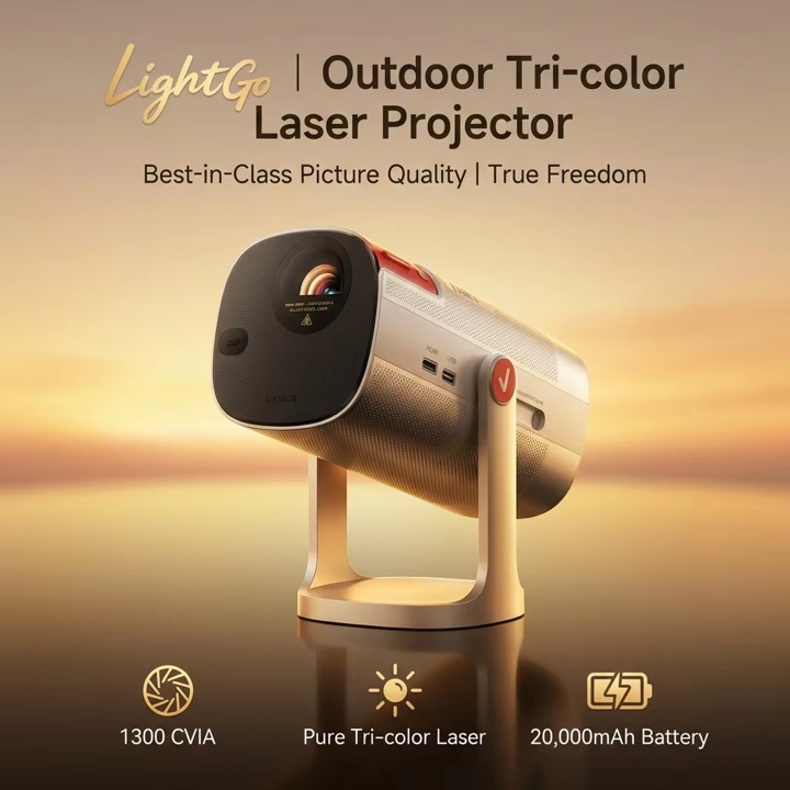 Vidda LightGo outdoor tri-color laser projector at sunset